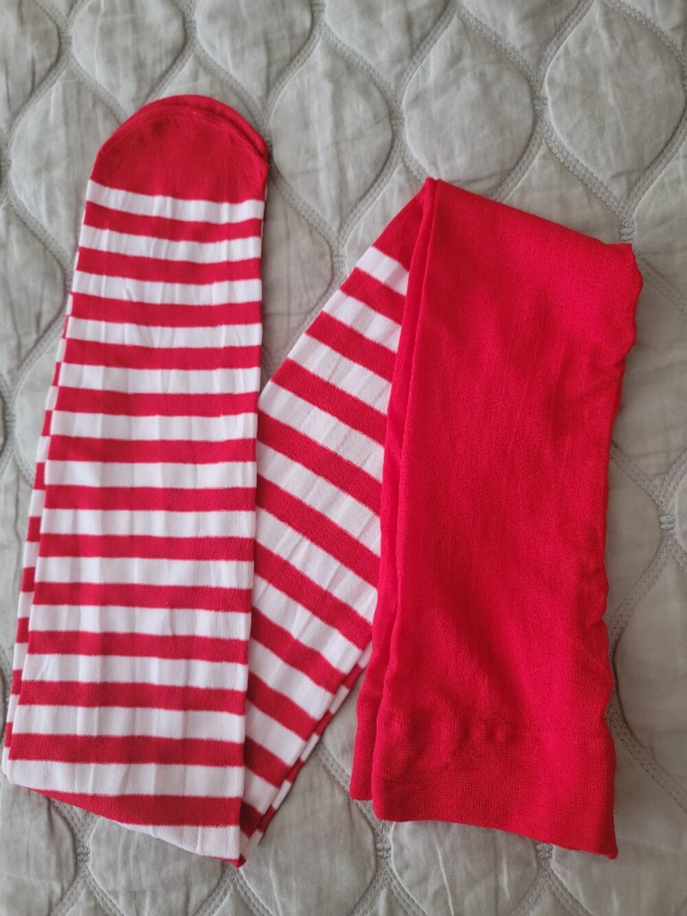 Christmas Halloween Striped Tights Red White, Big Kid OS